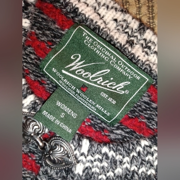 Woolrich | Lambswool Snowflake Winter Sweater Deep Ruby Multi Size Small - Picture 12 of 15